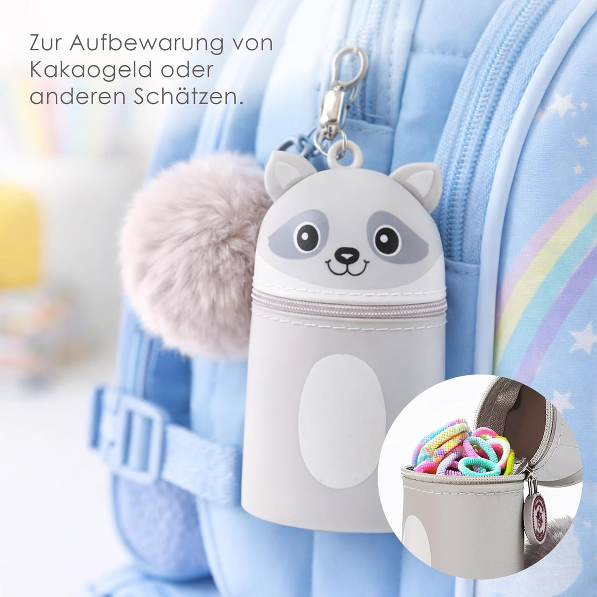 Silikon Schlüsselbund Coony mit XL-Puschel & Namensschild