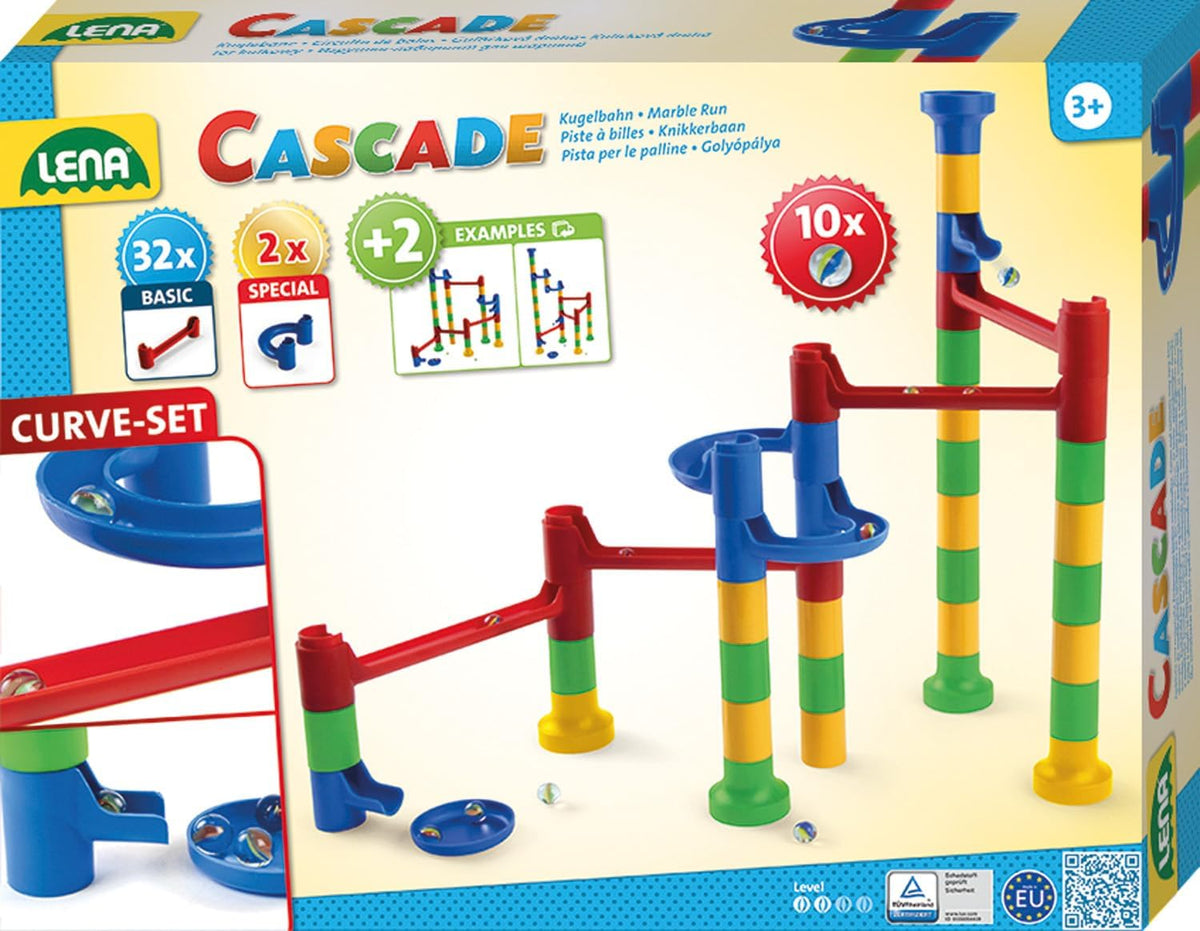 LENA Cascade Kugelbahn Curve – 44-tlg. mit 10 Glasmurmeln