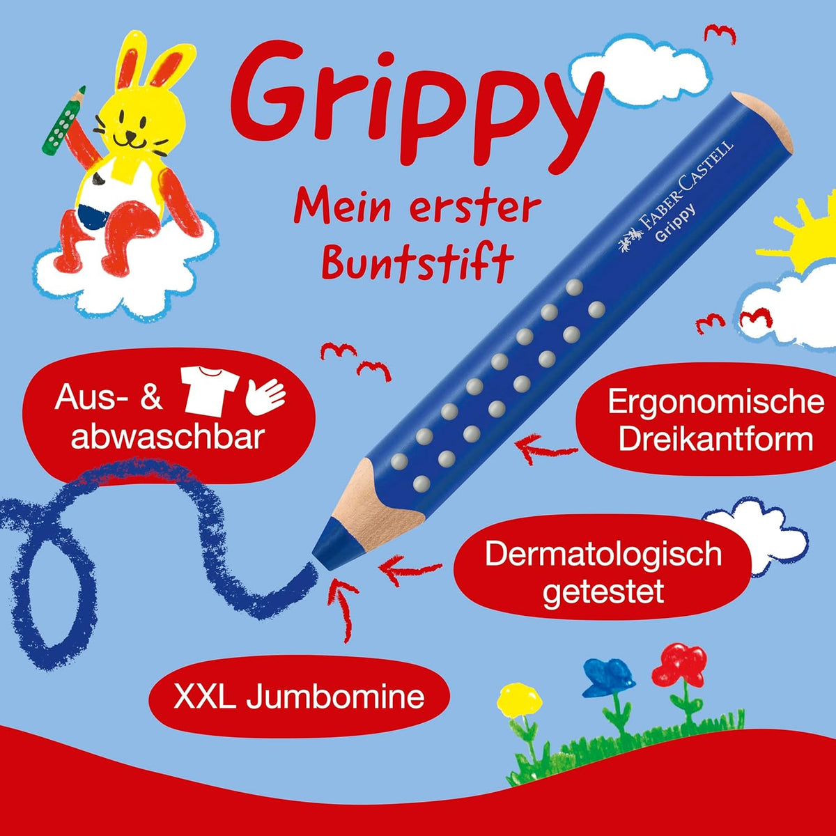 Faber-Castell Grippy Jumbo Buntstifte, 6er Set, ab 3 Jahren
