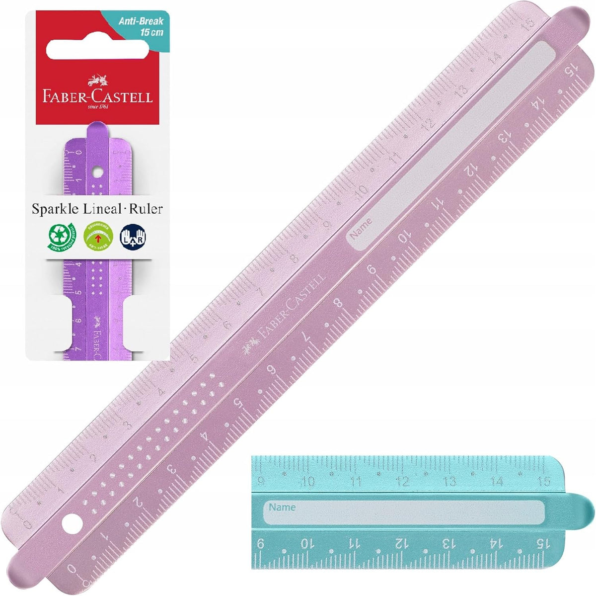 Faber-Castell Sparkle Lineal 15 cm bruchfest – 1 von 3 Farben zufällig