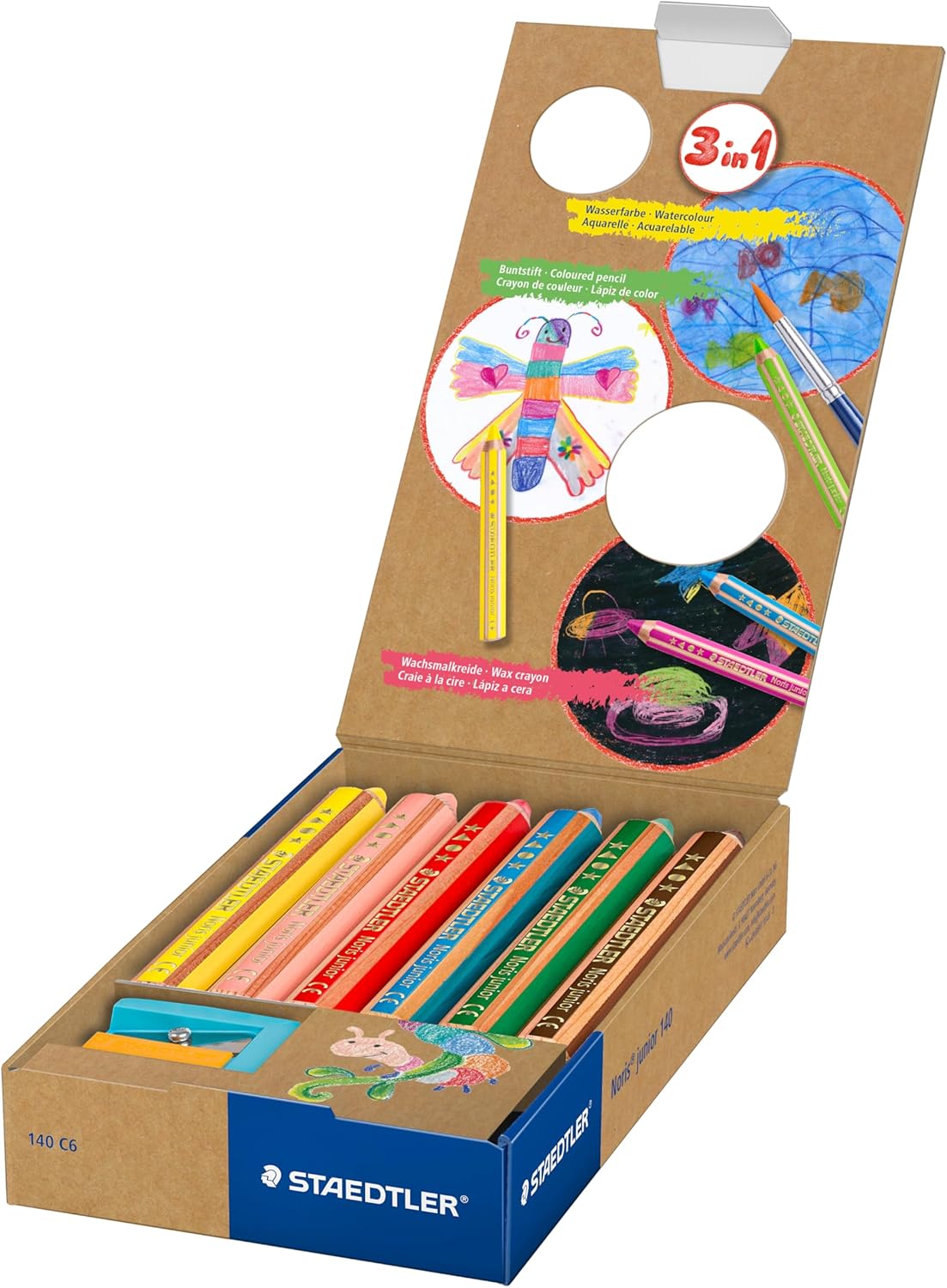 Staedtler Noris junior 3in1 Buntstift 6 Farben + Spitzer Etui
