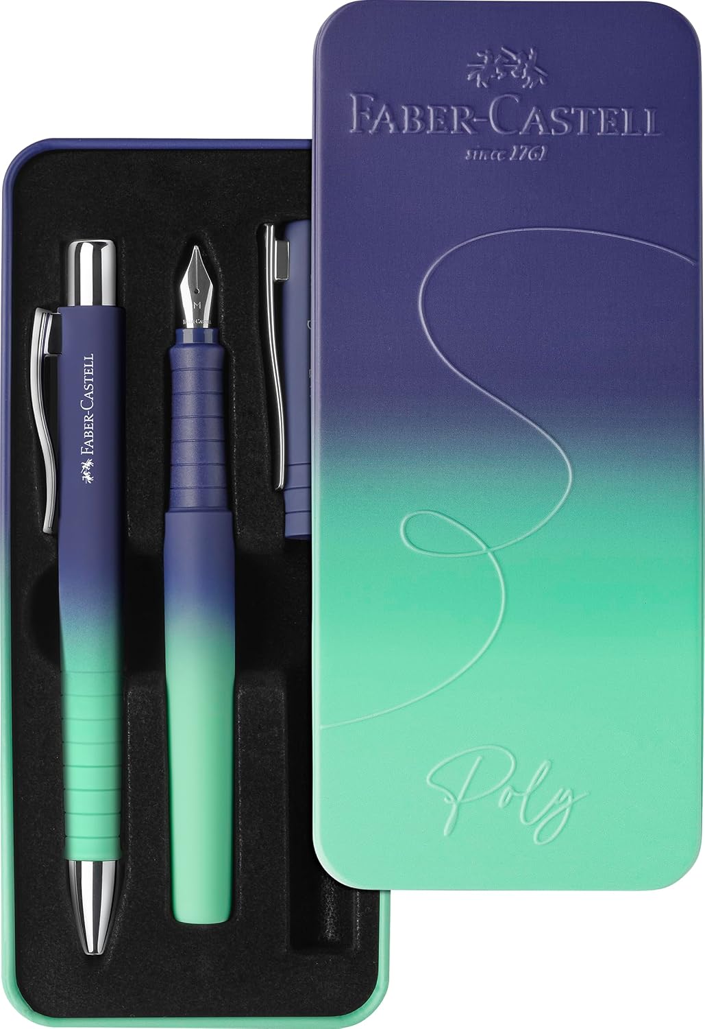Faber-Castell 241055 - Schreibset Poly Pen mit Kugelschreiber XB und Füller M, Geschenkset buzzing blue