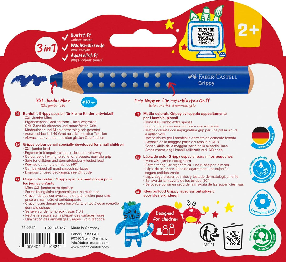 Faber-Castell Grippy Jumbo Buntstifte, 10er Set, ab 3 Jahren