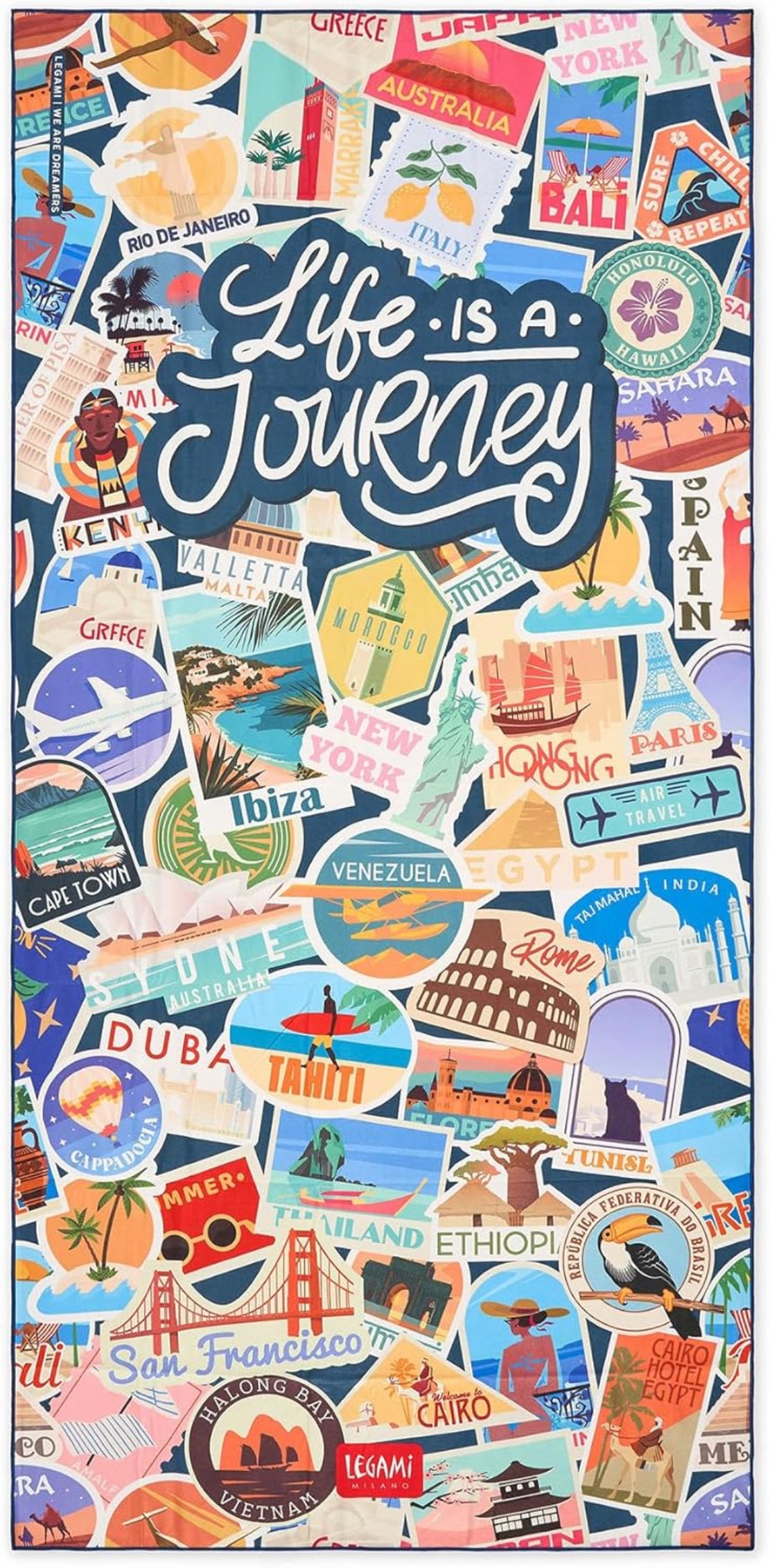 Legami Mikrofaser-Strandtuch Travel Stickers 85x180 cm