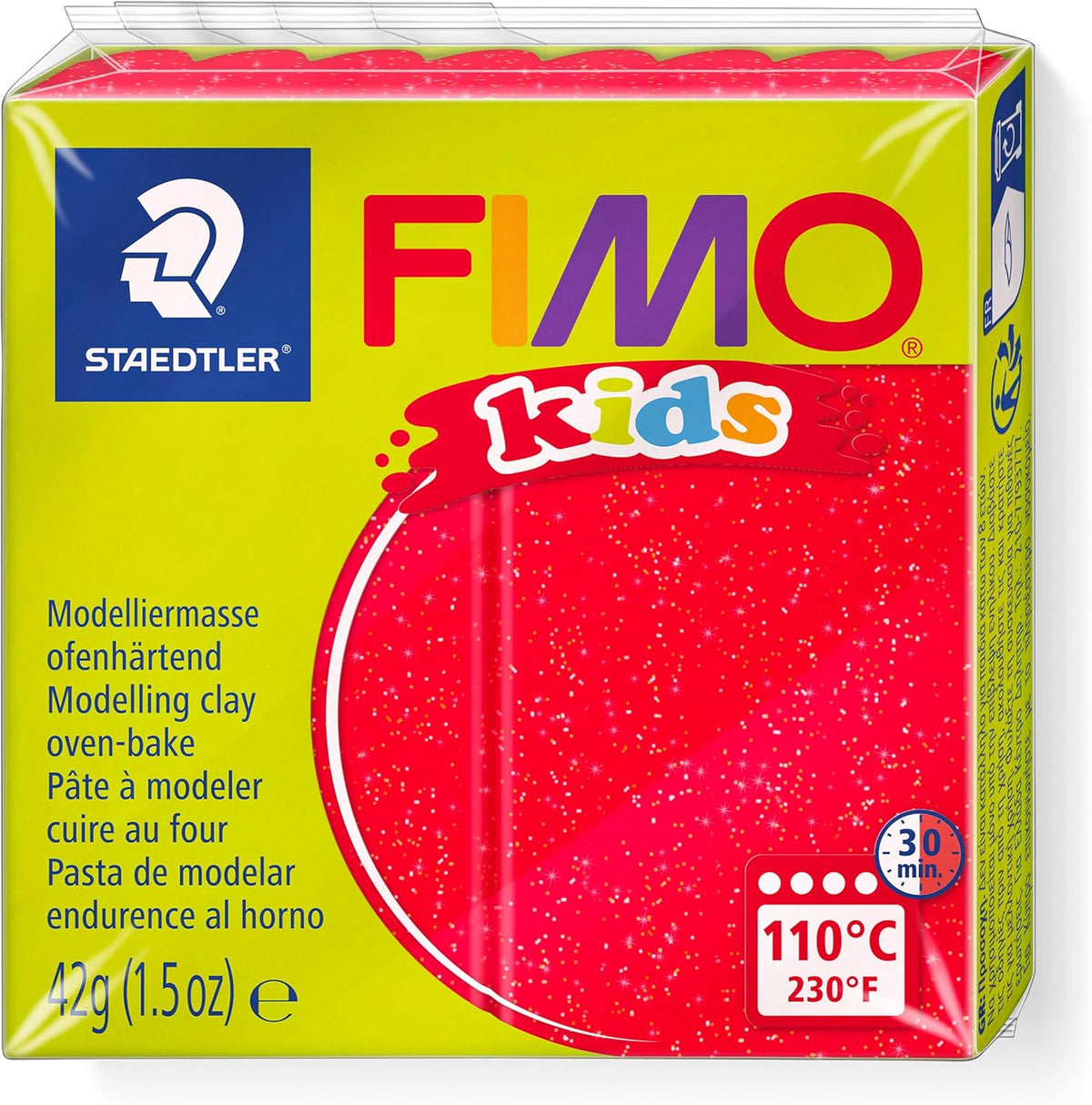 FIMO kids Modelliermasse rot glitter 42g - weich & kreativ
