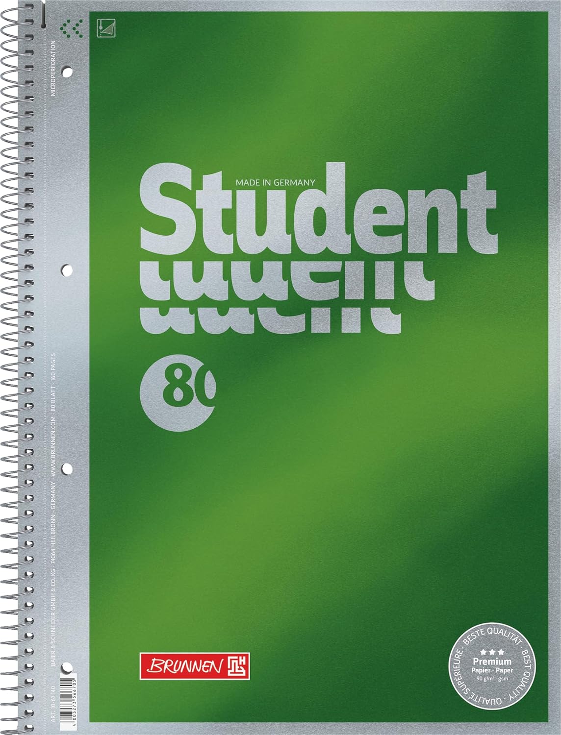 BRUNNEN Collegeblock Premium A4, Lin. 20, 80 Blatt, grün