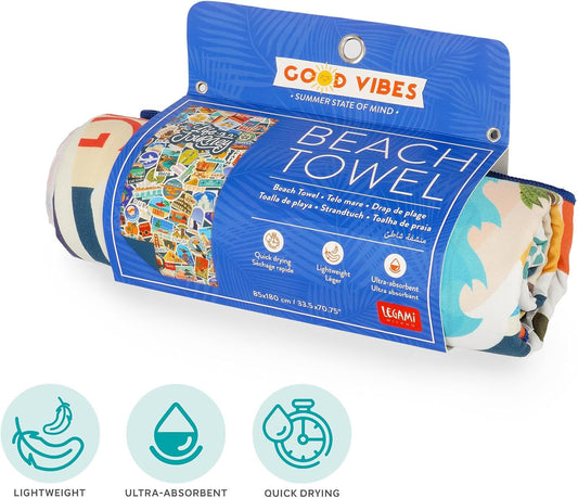 Legami Mikrofaser-Strandtuch Travel Stickers 85x180 cm