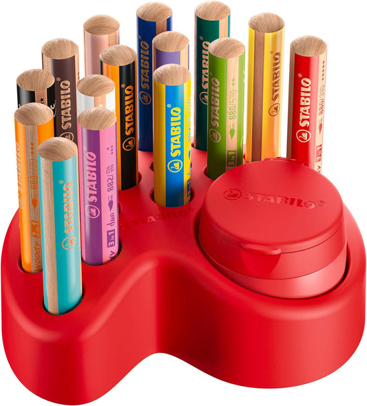 STABILO woody 3in1 Tischset – 15 Buntstifte + Spitzer