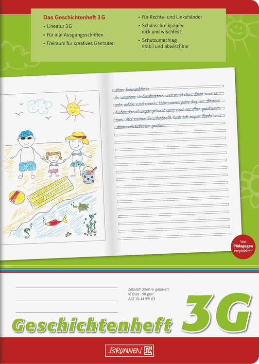 BRUNNEN Geschichtenheft A4 Lineatur 3G, 16 Blatt – Grundschule