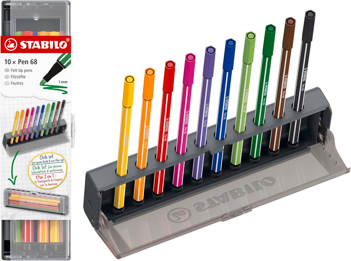 STABILO Pen 68 – 10er Klick-Set Filzstifte 1 mm