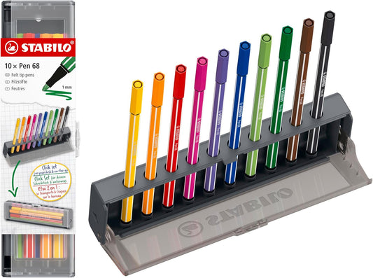 STABILO Pen 68 – 10er Klick-Set Filzstifte 1 mm