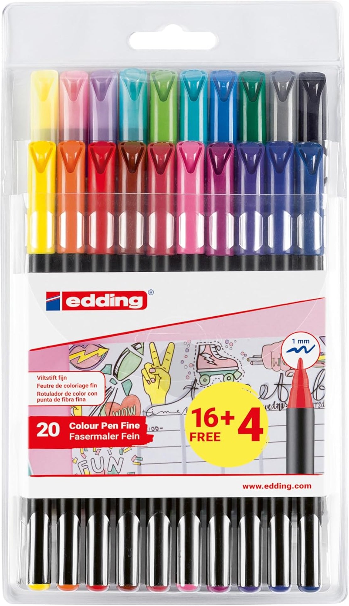 edding 1200 Fasermaler 20er-Set Pastell (16+4) fein