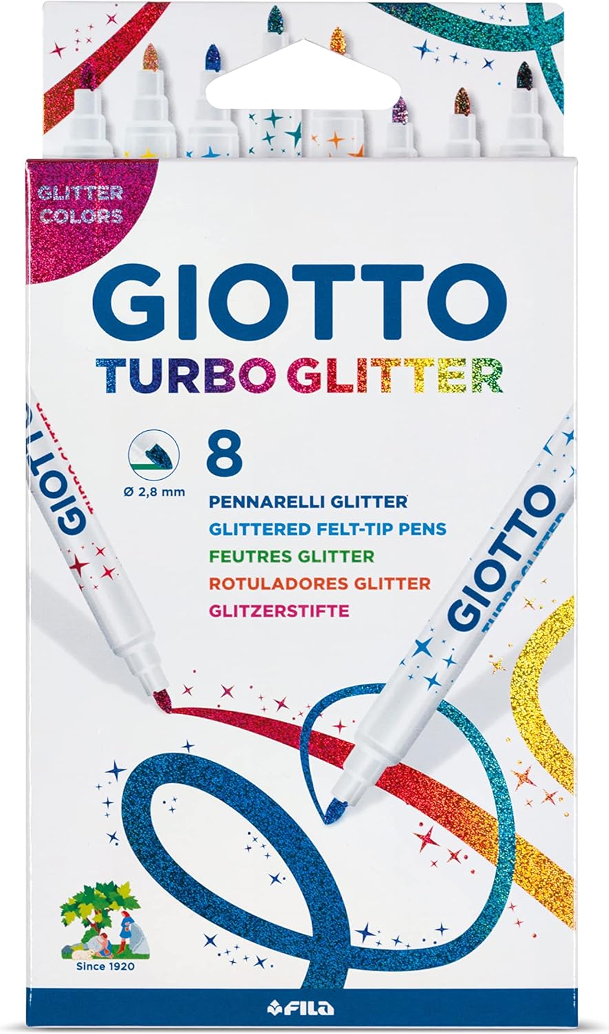 GIOTTO Turbo Glitter Fasermaler – 8er Kartonetui bunt