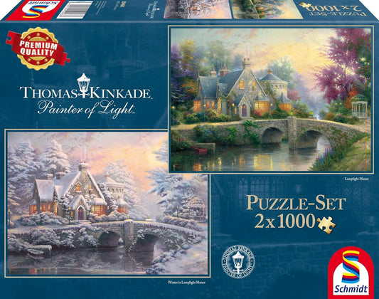 Schmidt Spiele Puzzle Thomas Kinkade Winter in Lamplight Manor 2x1000