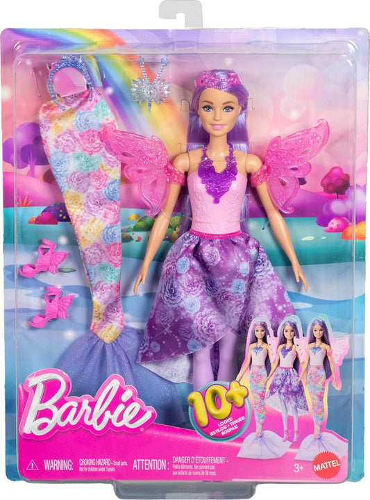 Barbie 3-in-1 Fantasie Puppe mit 8 Accessoires (JCP74)