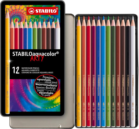 STABILO aquacolor ARTY – Aquarell-Buntstifte 12er Metalletui