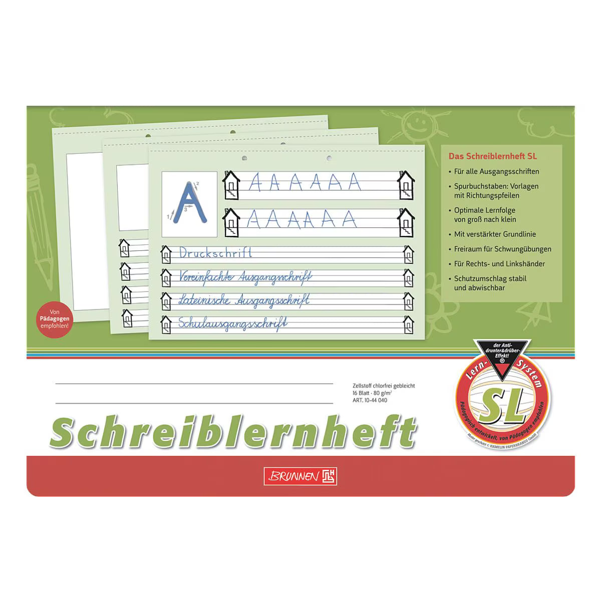 BRUNNEN Schreiblernheft A4 quer Lineatur SL, 16 Blatt