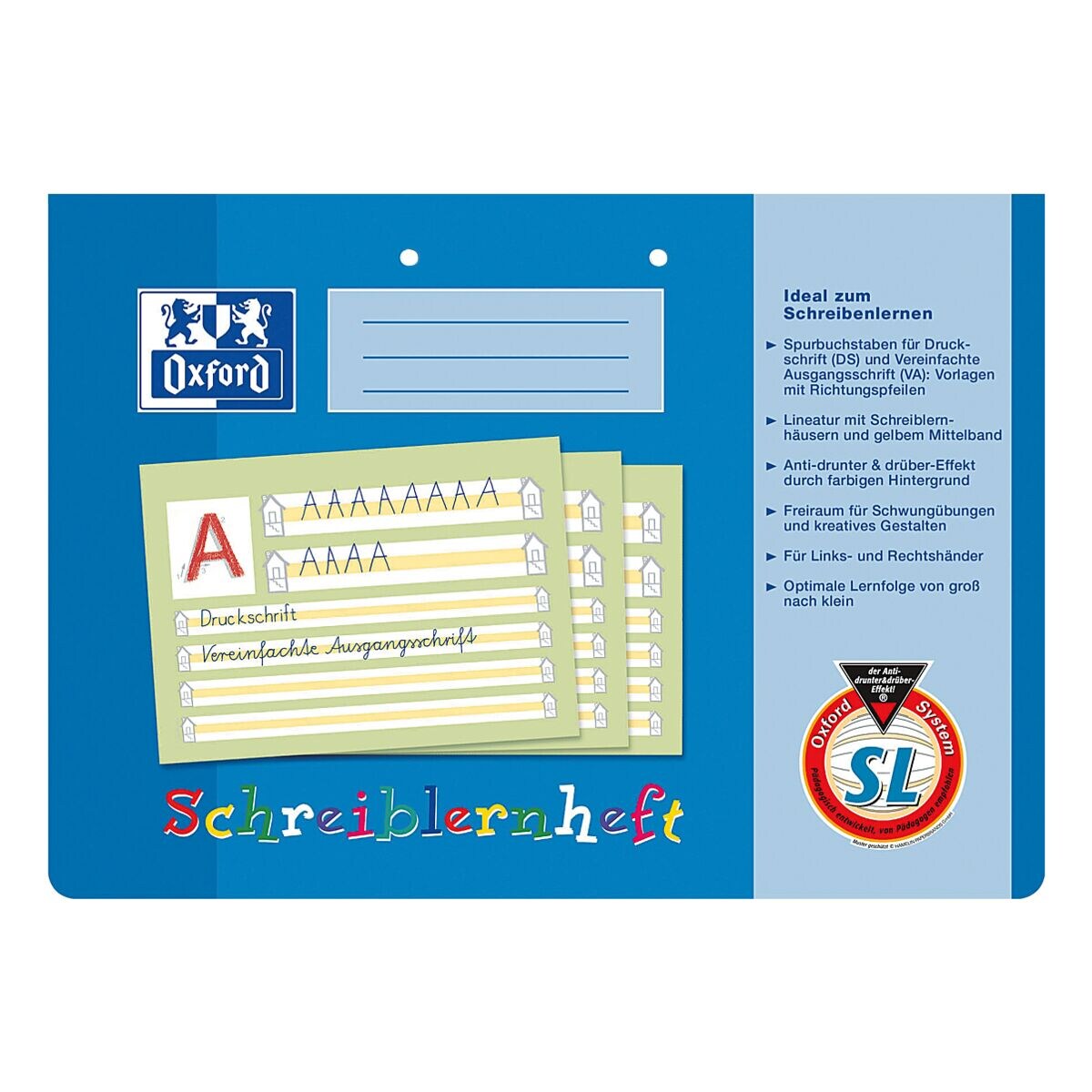 Oxford Schreiblernheft A4 quer Lin SL – 16 Blatt, blau