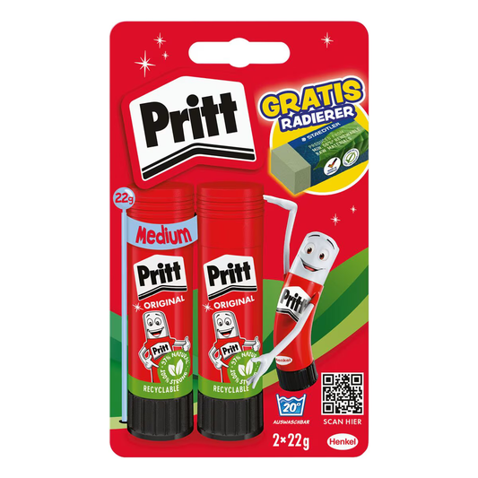 Pritt Klebestift 2× 22g – lösungsmittelfrei, Doppelpack