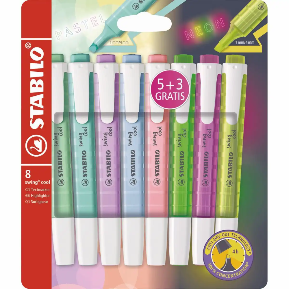 STABILO swing cool Textmarker Promo-Set 5+3 Stück