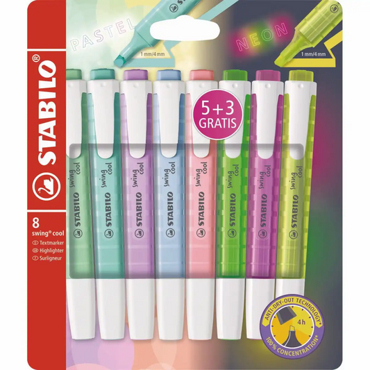 STABILO swing cool Textmarker Promo-Set 5+3 Stück