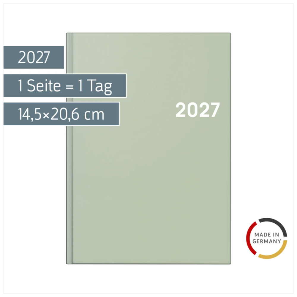 BRUNNEN Buchkalender A5 2027, 1 Tag pro Seite, salbei