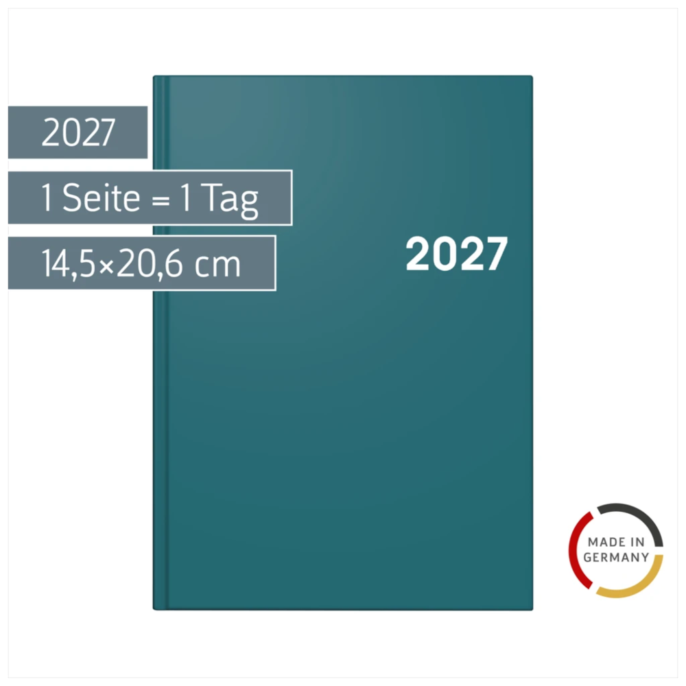 BRUNNEN Buchkalender A5 2027, 1 Tag pro Seite, petrol