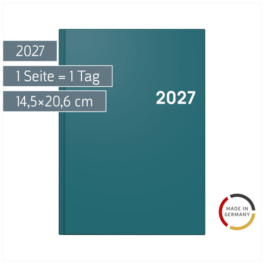 BRUNNEN Buchkalender A5 2027, 1 Tag pro Seite, petrol