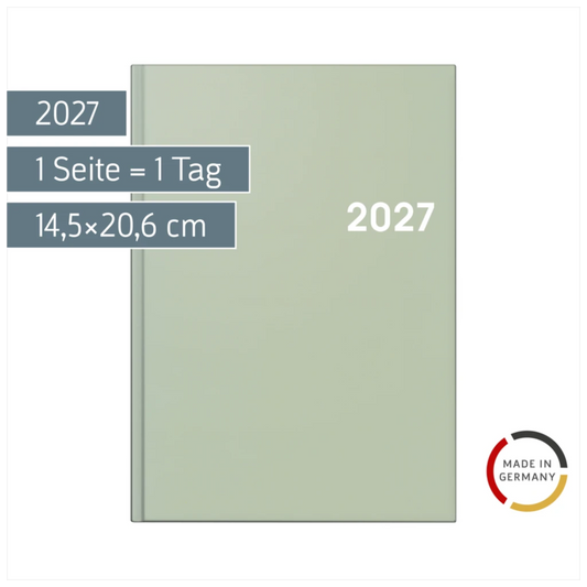 BRUNNEN Buchkalender A5 2027 Salbei, 1 Tag pro Seite