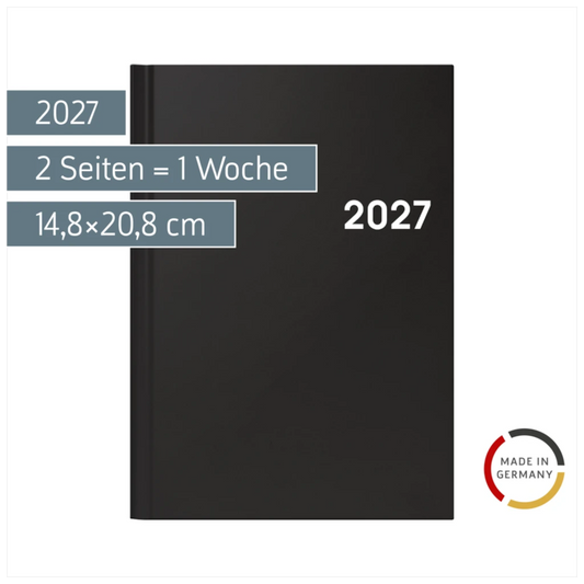 BRUNNEN Buchkalender A5 2027 schwarz, 1 Tag pro Seite