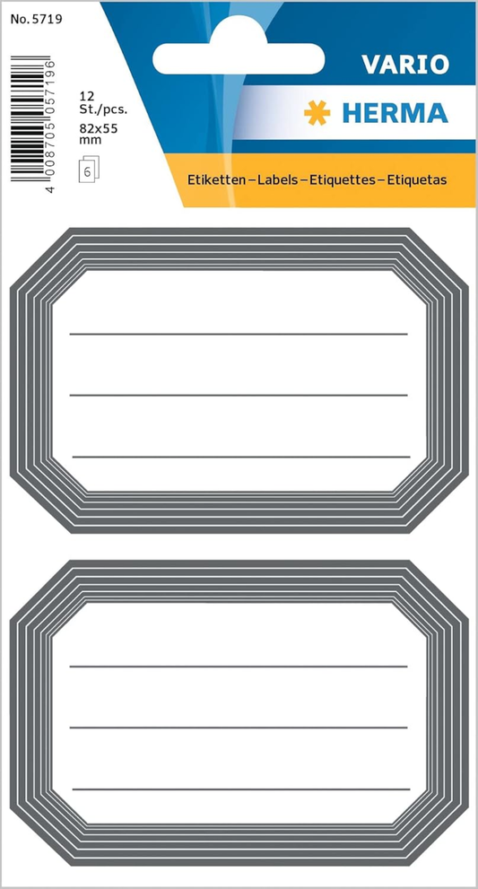 HERMA Buchetiketten „Neutral“ grauer Rand – 12 Stück, 82x55mm