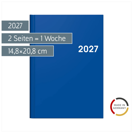 BRUNNEN Buchkalender A5 2027 Blau, 2 Seiten pro Woche