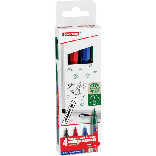 edding 361 Whiteboard-Marker 4er-Set – schwarz, rot, blau, grün