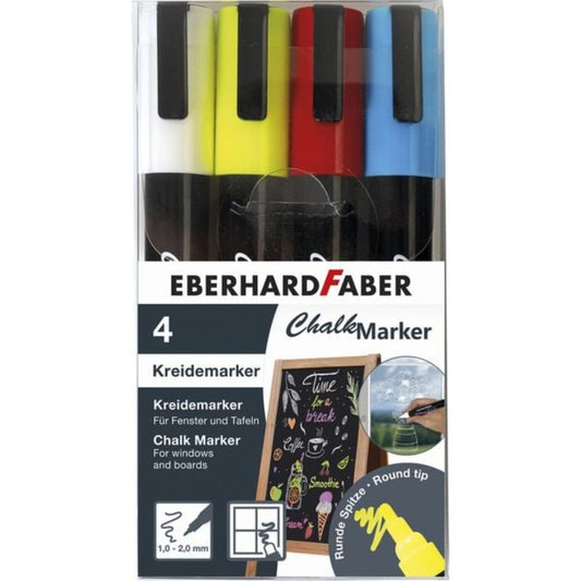 EBERHARD FABER Chalk Marker weiß 4er Set Rundspitze 1-2mm