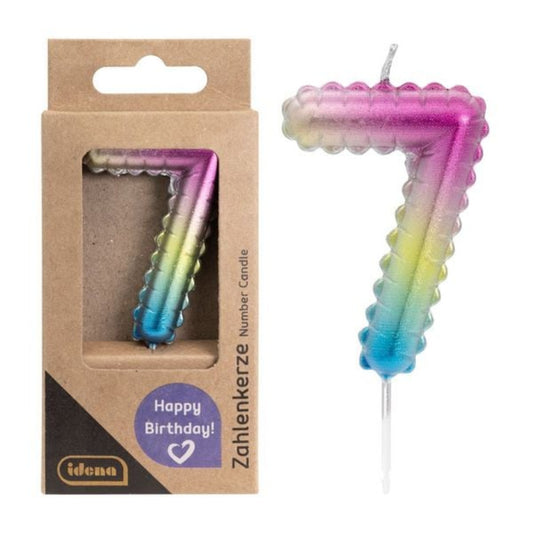 Idena Zahlenkerze „7“ Regenbogen Metallic – Geburtstagskerze