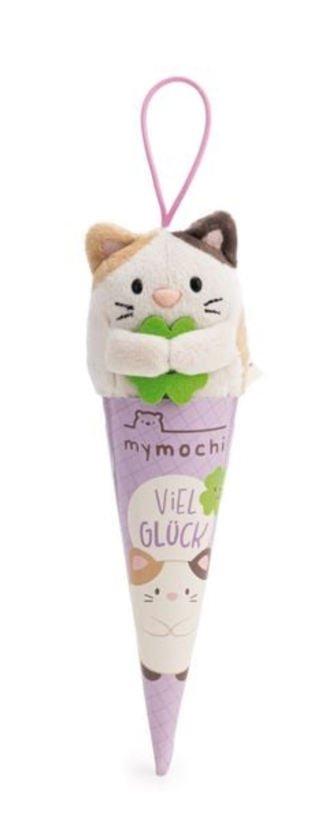 NICI Schlüsselanhänger Katze Angy Kleeblatt beige 8 cm Geschenkbox