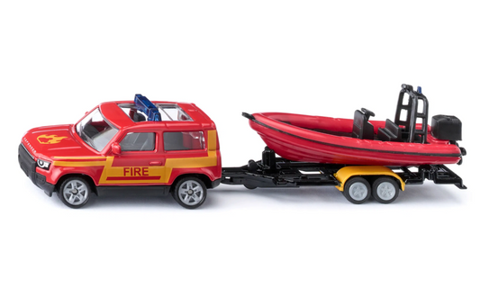 SIKU 1608 Land Rover Defender mit Motorboot Feuerwehr