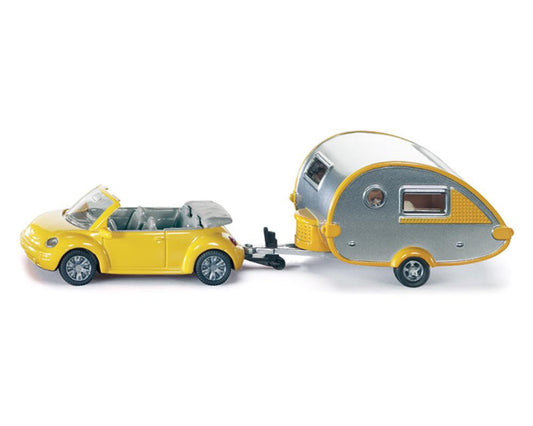 SIKU 1629 VW Beetle mit Wohnwagen Druckguss Camping-Set