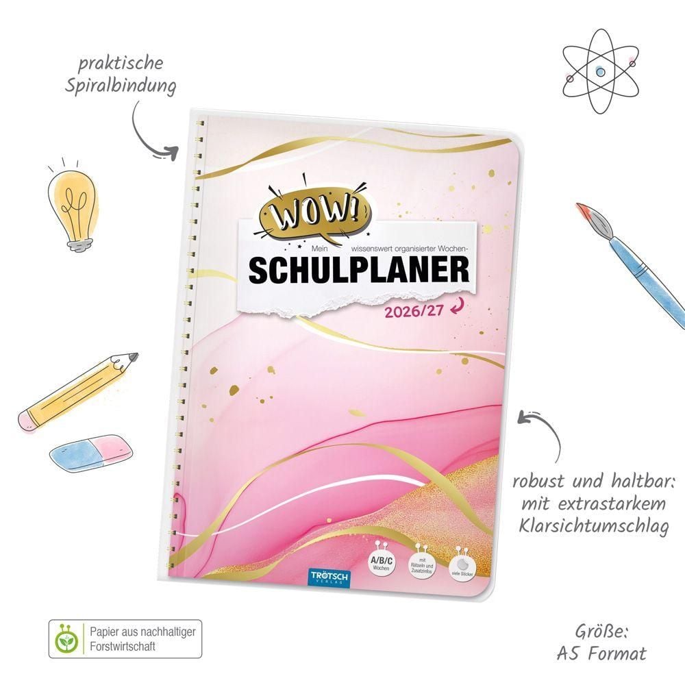 TRÖTSCH Schulplaner WOW! Marble 2026/27 – Spiralbindung