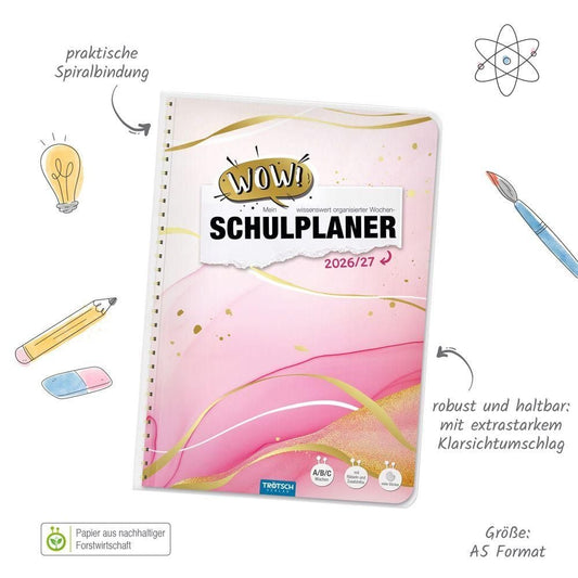 TRÖTSCH Schulplaner WOW! Marble 2026/27 – Spiralbindung